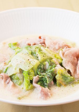 シントリ菜と豚バラ肉の重ね豆乳クリーム煮-レシピのメイン写真