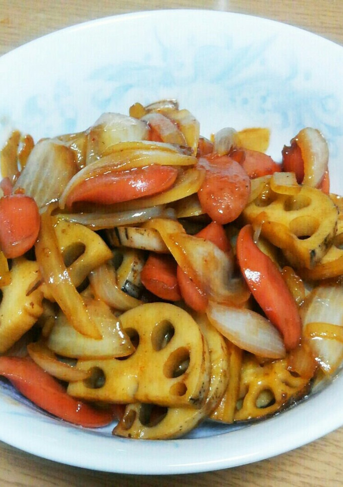 蓮根と玉葱とウインナーの焼肉のタレ炒め-レシピのメイン写真