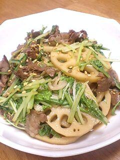 牛肉とレンコンの甘辛炒め~水菜入り-レシピのメイン写真