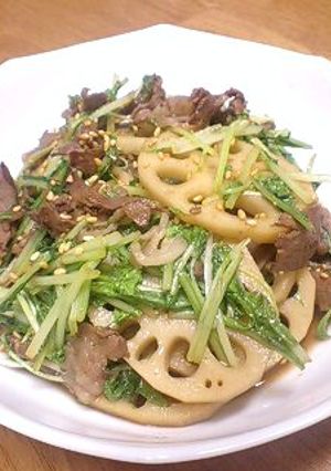 牛肉とレンコンの甘辛炒め～水菜入り-レシピのメイン写真