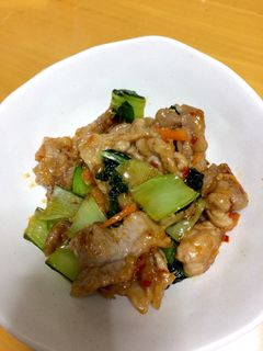 豚こま肉と青梗菜のピリ辛味噌炒め♡-レシピのメイン写真