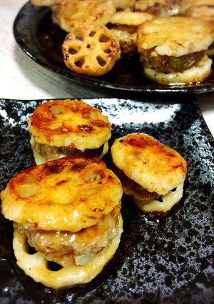 レンコンのはさみ焼きon黒酢ダレ-レシピのメイン写真