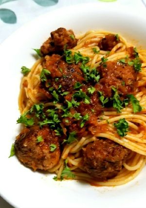 ミートボールのトマトソース煮込みパスタ-レシピのメイン写真