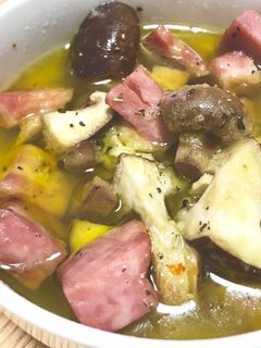 きのことベーコンのレンチンアヒージョ-レシピのメイン写真