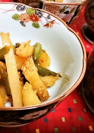 塩味もいいね【芋とインゲンの塩きんぴら】-レシピのメイン写真