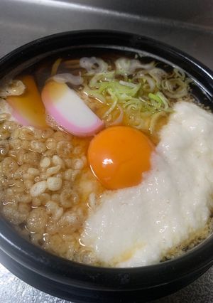 とろろそば（温）月見ネギかまぼこあげ玉-レシピのメイン写真