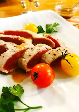 マグロのタタキ*レモンとオレンジのソース-レシピのメイン写真