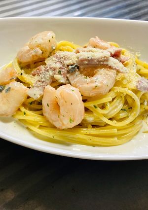 生ハムと海老のゴルゴンクリームパスタ-レシピのメイン写真