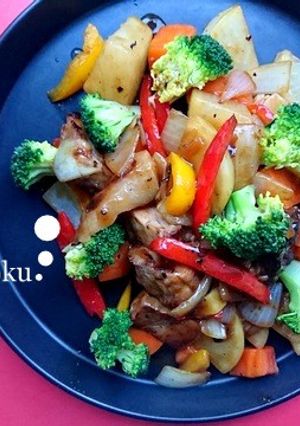 ゴロゴロ豚肉と野菜の黒酢炒め-レシピのメイン写真