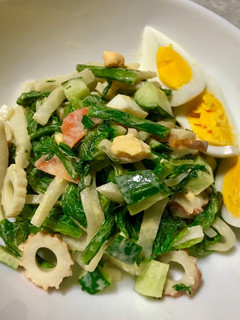 春菊と竹輪と残りモノのマヨ麺つゆサラダ-レシピのメイン写真