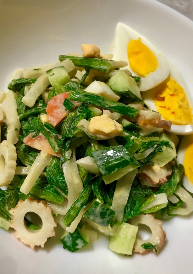 春菊と竹輪と残りモノのマヨ麺つゆサラダ-レシピのメイン写真
