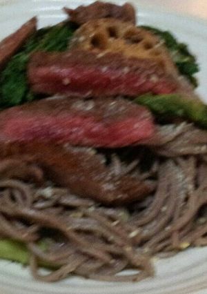 蕎麦パスタ肉のせ（血管ダイエット1185-レシピのメイン写真