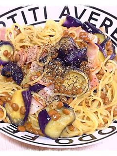 ナスベーコン納豆のスープパスタ♡-レシピのメイン写真