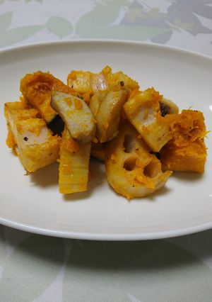 カボチャと蓮根とキノコの簡単ホットサラダ-レシピのメイン写真