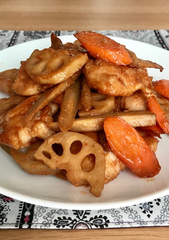 鶏ささみと根菜のピリ辛みそ炒め-レシピのメイン写真