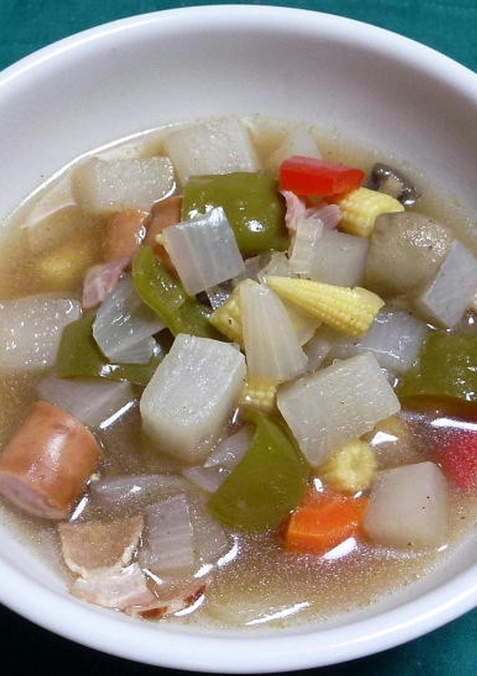 ウインナーと角切り野菜のコンソメスープ煮-レシピのメイン写真