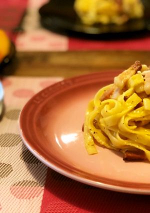 平打ち麺でつくる最濃厚カルボナーラ-レシピのメイン写真
