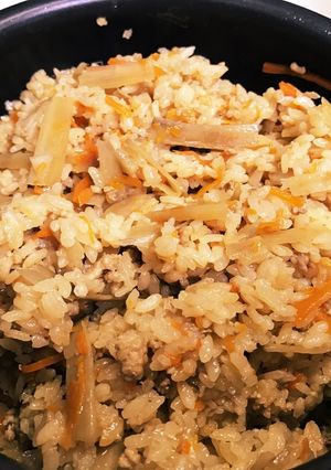 鶏ミンチで牛蒡の炊き込み-レシピのメイン写真