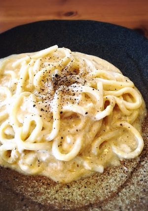 豆乳鍋のシメに！カルボナーラうどん-レシピのメイン写真