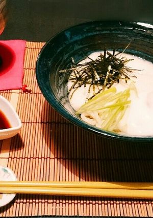 温泉卵のせ★ぶっかけ山掛けうどん-レシピのメイン写真