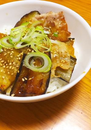 ご飯がススム！茄子と豚バラ肉の甘辛丼-レシピのメイン写真
