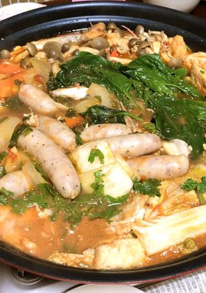 ペスカトーレトマト鍋♪つけ麺パスタ付-レシピのメイン写真