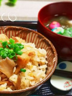 唐揚げ+永谷園♪簡単もちもち炊き込みご飯-レシピのメイン写真