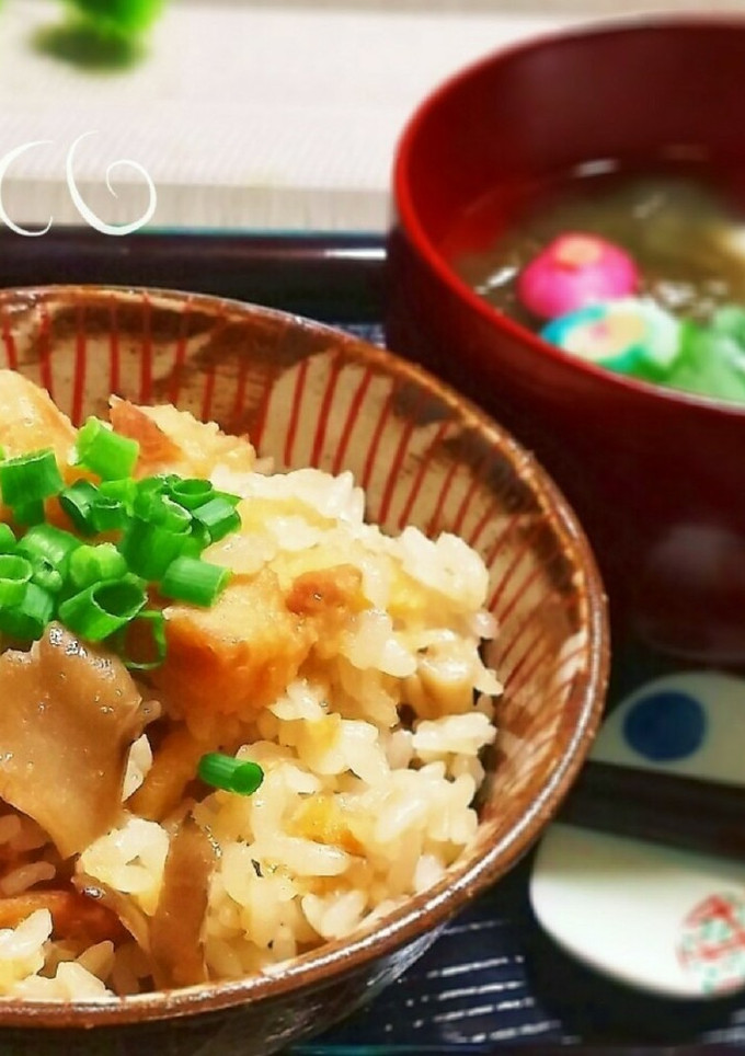 唐揚げ＋永谷園♪簡単もちもち炊き込みご飯-レシピのメイン写真