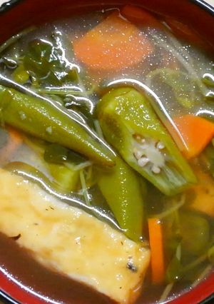 朝食♪豆苗とオクラ❀さつま揚げのお吸い物-レシピのメイン写真