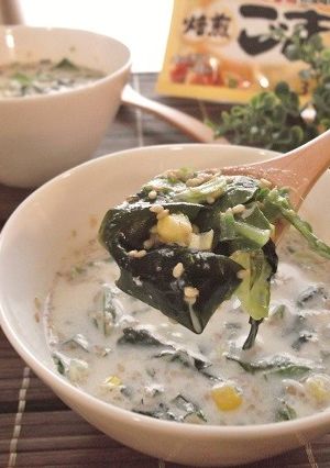 レンジで♪野菜たっぷりミルクわかめスープ-レシピのメイン写真