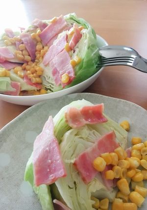 キャベ→ベーコン=コーン✤レンジだけ蒸し-レシピのメイン写真