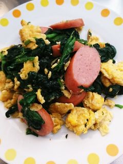 ほうれん草とウィンナーの卵炒め♪-レシピのメイン写真