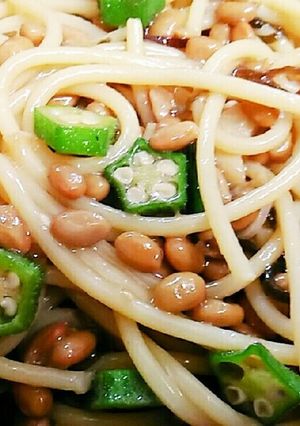 ネバ旨❤納豆とオクラのにんにくパスタ-レシピのメイン写真