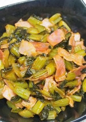 野沢菜漬けとベーコンのケチャップ炒め-レシピのメイン写真