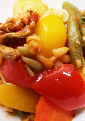 豚肉とじゃがいものアラビアータ ペンネ風-レシピのメイン写真