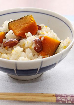 【簡単】カボチャと金時ササゲの味付けご飯-レシピのメイン写真