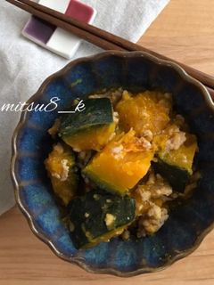 簡単副菜!めんつゆで南瓜のそぼろ煮-レシピのメイン写真