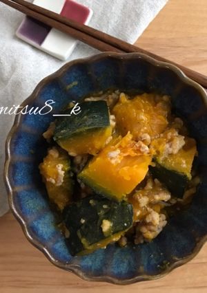 簡単副菜！めんつゆで南瓜のそぼろ煮-レシピのメイン写真