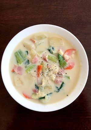 一人暮らし必見 レンジで豆乳スープ-レシピのメイン写真