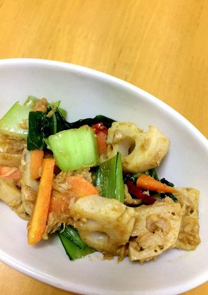 ツナと青梗菜＆蓮根のカレー味炒め☆-レシピのメイン写真