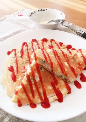 ケチャップで食べる♬おかずホットケーキ-レシピのメイン写真