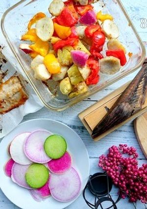 同時調理オーブン焼鯵と野菜のおかかグリル-レシピのメイン写真
