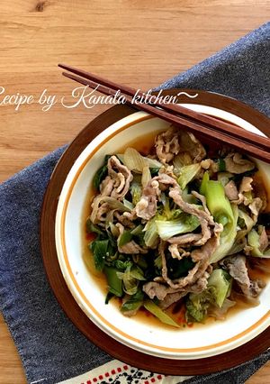 豚肉とサラダ菜と葱のにんにく醤油炒め-レシピのメイン写真