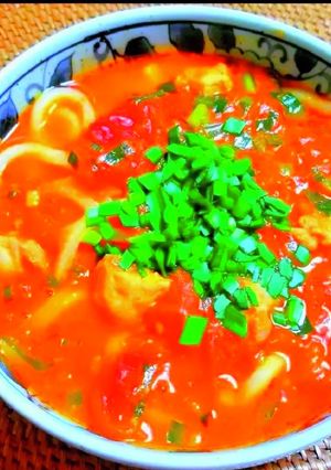 トマトチキンうどん-レシピのメイン写真