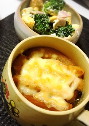 パンの耳で簡単オニオングラタンスープ♪-レシピのメイン写真