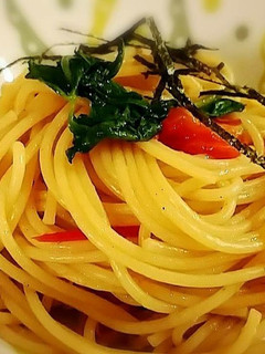 三つ葉とトマトとハムの和風ペペロンチーノ-レシピのメイン写真