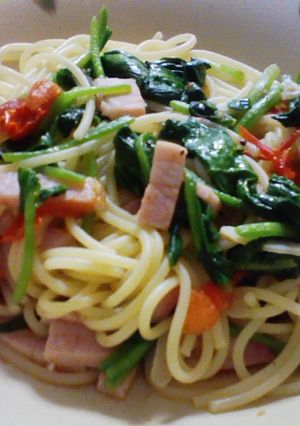 ほうれん草とトマハムスパゲッティ♪-レシピのメイン写真