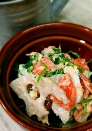 レンジで簡単！レンコンと豆苗のサラダ♪-レシピのメイン写真