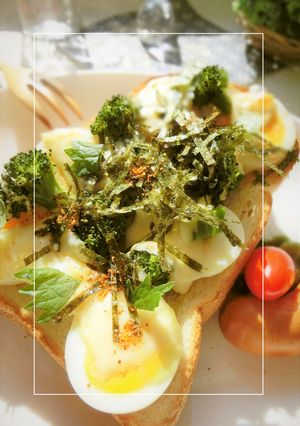 茹で卵×ブロの和トースト　ほんだし使用。-レシピのメイン写真