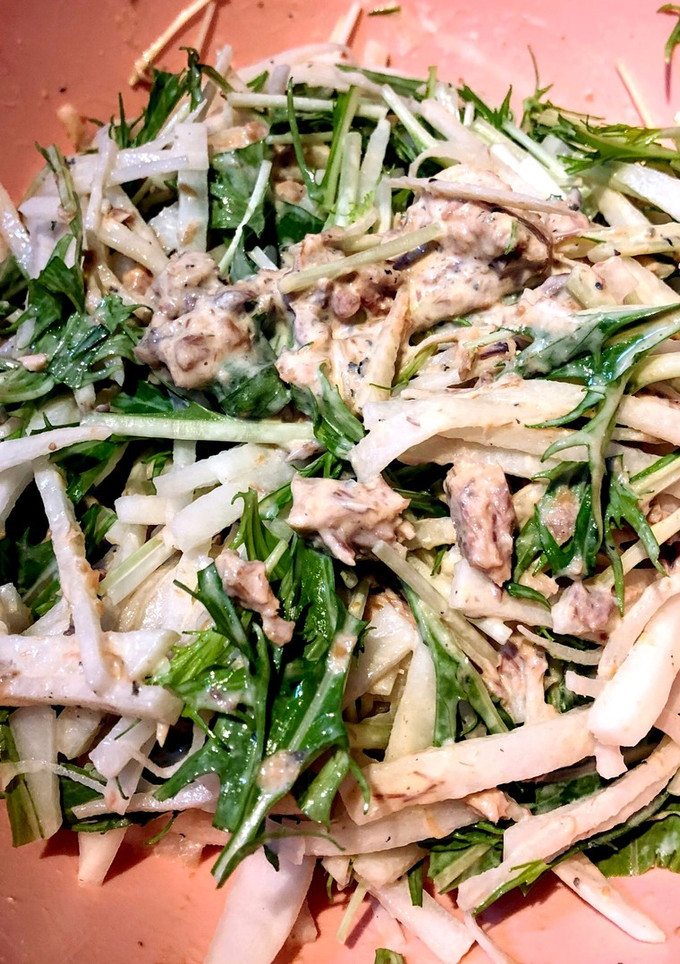 時短簡単！大根と水菜と味付け鯖缶のサラダ-レシピのメイン写真